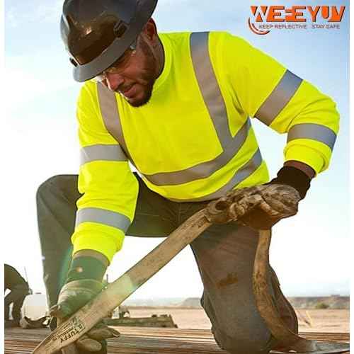 wefeyuv Safety Shirt Long Sleeve High Visibility Reflective Breathable T Shirt for Work Warehouse Construction Class 3