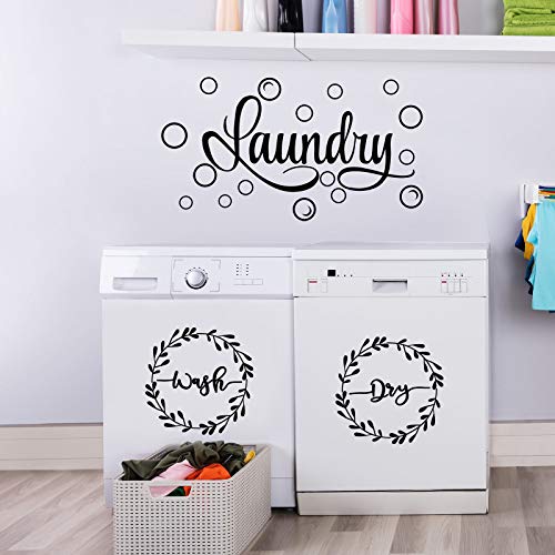Zonon Laundry Stickers Laundry Room Decor Decal Quote Wash Dry Sticker for Home Apartment Washing Machine Dryer Room Decor