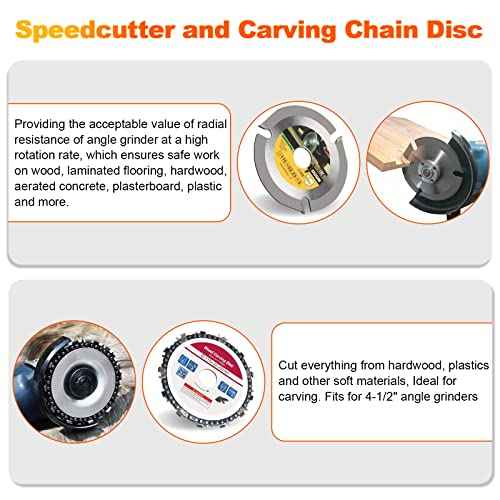 9PCS Angle Grinder Wood Carving Disc Set,Including 3 Wood Shaping Grinding Disc, Speedcutter, Wood Carving Chain Disc and 4 Sanding Wheels for 4" Or 4 1/2" Angle Grinder