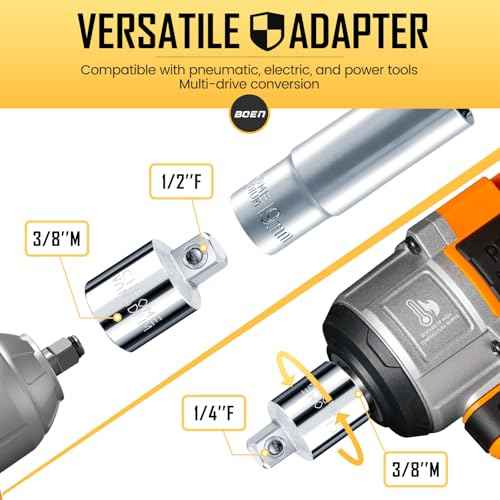 BOEN 4 Piece Socket Adapter and Reducer Set, 1/4", 3/8", 1/2" Drive Socket Adapter Set, SAE Adapter Conversion Set for Impact Driver Wrench, Chrome Vanadium Steel, Full Polished