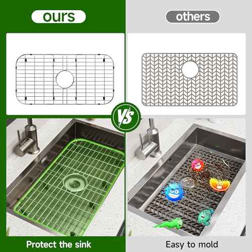 28" x 15" Sink Protectors for Kitchen Sink, Stainless Steel Sink Protector for Round Corner Sink with Center Drain Sink Rack for Bottom of Sink with Sink Strainers(Separable,28" x 15", Center Drain)