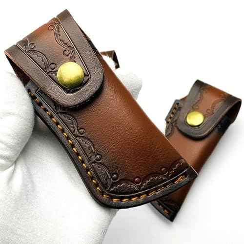 Leather Pocket Knife Sheath,Carry Snap Case for Folding Knife Pouch EDC Holster Belt Loop Brown Outdoor Hunting Camping Gift 4.33"