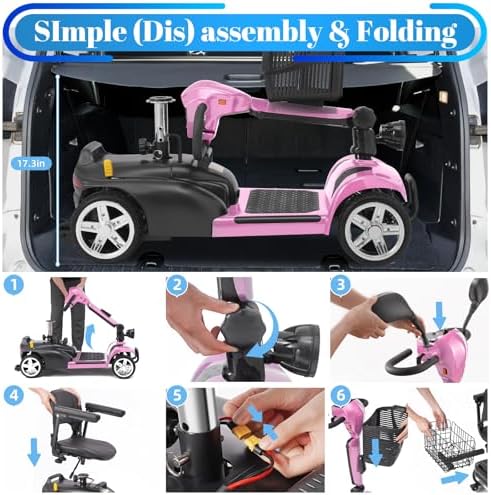 15-45 Miles Ecomobi MS02 4 Wheels Mobility Scooter for Adults/Seniors, 350W Powered Electric Wheelchair Device w/15Ah-25Ah Extended Battery, Dual Baskets/Rotating Seat, Compact Duty Mobile for Elderly