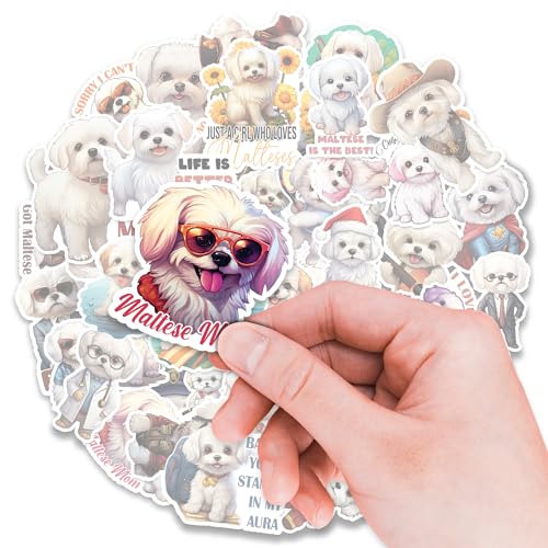 Maltese Stickers 50 Pieces Vinyl Waterproof Decal for Laptop Water Bottle Phone Car Window Bike Motorcycle Stakeboard Scrapbook Malteses Sticker Gifts for Kid Teen Adult