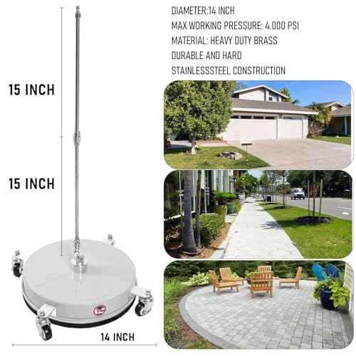 14" Pressure Washer Surface Cleaner with 4 Wheels, Stainless Steel Power Washer Surface Cleaner for Driveways Sidewalks Patios, 1/4" Quick Connector, 2 Extension Wand, 4000 PSI