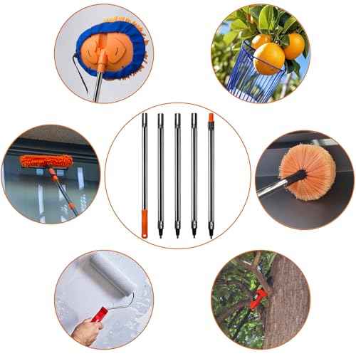5 PCS Total 6.5 Ft Extension Pole, Paint Roller Stainless-Steel Threaded Splicing Extension Poles for Hand Drywall Sander Wall Cleaning and Polishing Paint Roller Brushes