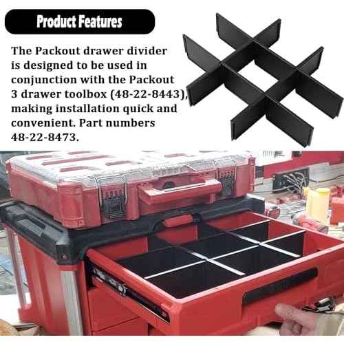 48-22-8473 Packout Dividers For Milwau-kee Packout 3 Drawer Dividers Tool Box (Black-3 Pack)