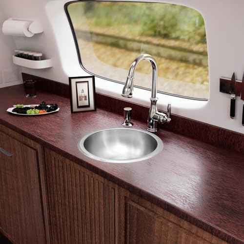 LQS Stainless Steel Round RV Sink, 13" x 13" Small RV Kitchen Sink, 5.31" Depth, RV Bathroom Sink with Sink Drain Assembly