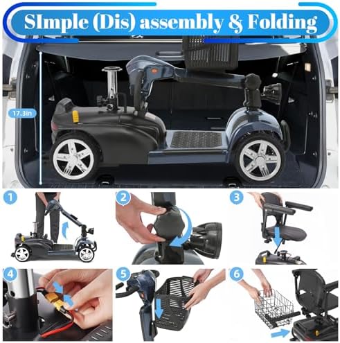 30-60 Miles Ecomobi MS02 Long Range 4 Wheels Electric Mobility Scooter for Adults/Seniors, 350W E-Wheelchair Device w/25Ah Extended Battery, Dual Baskets Compact Mobile for Travel