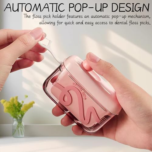 Travel Floss Picks with Case - Automatic Pop-Up Dispenser, 50 Count Dental Flosser, Portable and Refillable for Home, Restaurant, and Oral Care (Medium, Pink Box)
