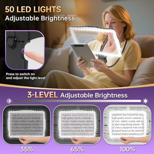 10X Magnifying Glass with Light, Hands Free Large Magnifying Glass for Reading, Full Book Page Magnifiers Flexible Gooseneck Magnifier for Reading Repair Sewing Low Vision