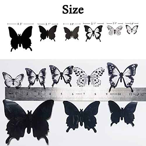 Ewong 3D Butterfly Wall Decor - 66Pcs Black Butterfly Decoration Party Cake Decorations - Removable Waterproof Wall Decal Birthday Home Room Decor Bathroom Bedroom Sticker & Murals
