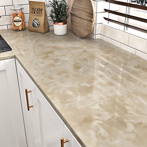 Marble Contact Paper for Cabinets Beige Marble Film Countertop Vinyl Peel and Stick Waterproof Granite Wallpaper Self Adhesive Contact Paper for Countertops Desk Decorative Wrap for Fridge 15.8"x78.7"