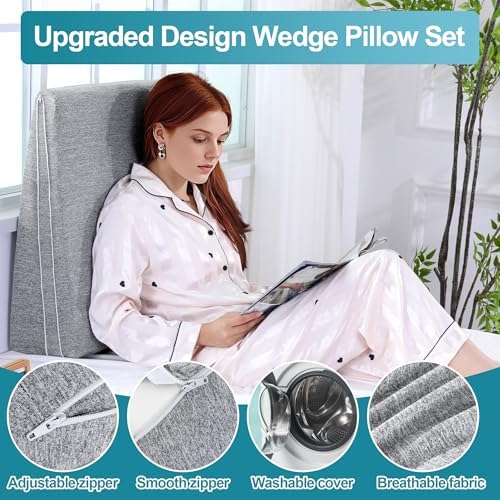 ROYALAY Adjustable Bed Wedge Pillow for Sleeping, Triangle Incline Wedge Pillow for Back Reduce Pressure, Memory Foam Pillow for Post Surgery, Back Support, Leg Elevation, Gerd Acid Reflux, Snoring