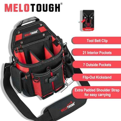 MELOTOUGH Professional Electrician Tool Pouch Bag with Shoulder Strap Tool Pouch with Belt Clip Quickly Attach and Release Tool Bag