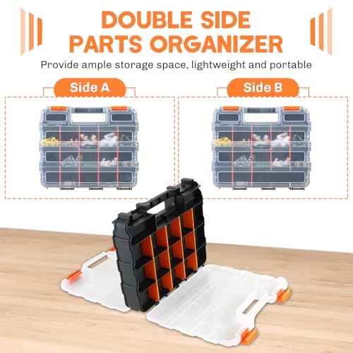 Small Parts Organizer | Storage Case Tools Box Organizer 34-Compartments Double Side Organizer Box with Removable Dividers for Small Hardware, Screws, Bolts, Nuts, Nails, Beads, Jewelry (2)