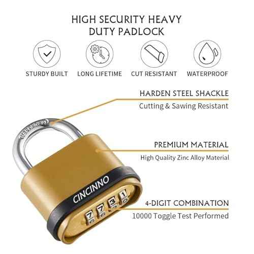 Heavy Duty Weatherproof Combination Lock, 4-Pack Outdoor Combo Lock,Resettable Combination Padlock for Gate,Shed,Storage Unit