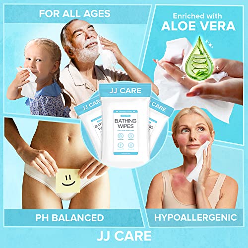 JJ CARE Shower Wipes For Adults No Rinse - Bulk Pack of 40 Body Wipes for Adults Bathing | 320 Count Disposable No Rinse Disposable Washcloths, Waterless Body Wash for Elderly