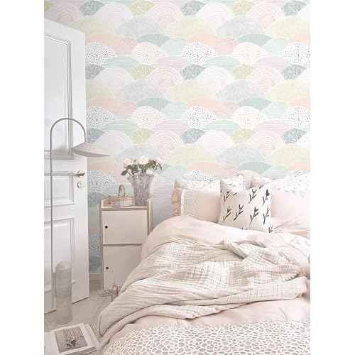 Peel and Stick Wallpaper Dot/Line Contact Paper Boho Wall Paper Pink Wallpaper 15.5''x78.7'' Removable Self-Adhesive Room Decor Wall Covering Vinyl Rolls