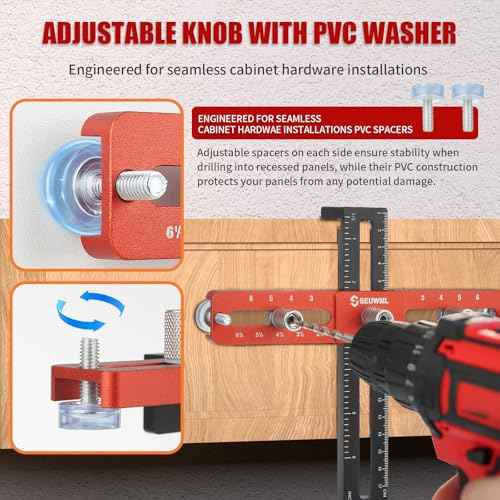 Cabinet Hardware Jig,Cabinet Handle Jig for Drawers Cabinets,Adjustable Cabinet Hardware Template Tool for Knobs,Handles and Pulls,Self-Centering Drill Guide for Precise Installation