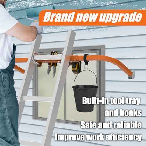 Aluminum Ladder Stabilizer for Roof Gutter Cleaning with Tool Tray, Heavy Duty Extended Ladder Accessories, Ladder Stand-Off Wing Span with Non-Slip Rubber Bottom Pad