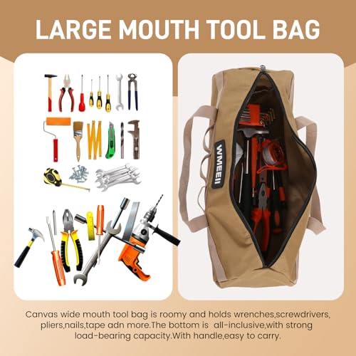 18 in Tool Bag Organizer 2 Pack,Wide Mouth Zipper Tool Storage Bag,Large Capacity Tool Bags for Men,Suitable for Tool storage, camping, DIY projects, Green&Khaki