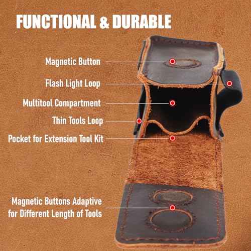 STAR VISTA Armando-2 Full Grain Leather Multitool Belt Pouch, Multi Tool Sheath, EDC Tool Holster for Flash Light, Tactical Pen, Heavy-Duty Stitching, Gift for Men, Dark Brown