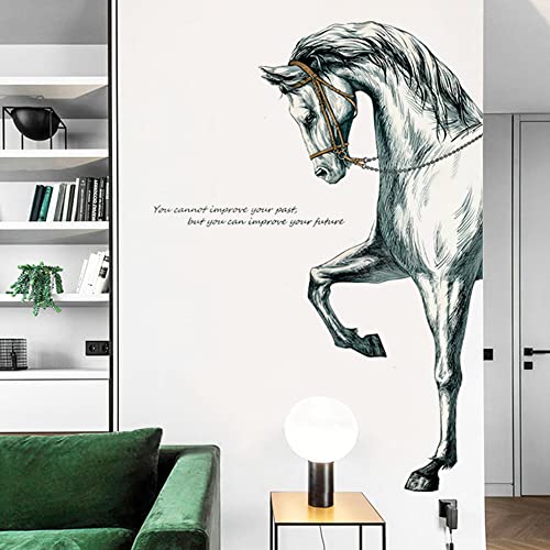 Vinyl Painted Horse Glacier Wall Decals Animals Pattern Peel and Stick Stickers Home Decor Living Room Bedroom Hall Door Staircase Decorations Removable Posters, Grey, 23.6''x35.4''