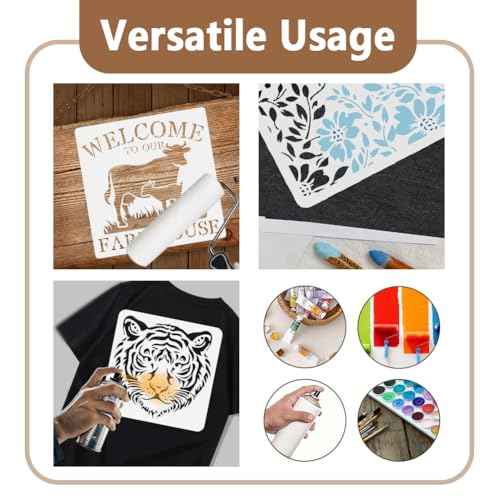 Camping Stencil for Painting, 11.8"x11.8"Reusable RV Mountain Tree Stencil Drawing Template, Outdoor Picnic DIY Craft Paint Template for Wall Home Decor Wood Burning Card Journal Canvas
