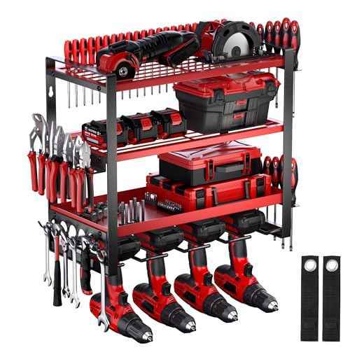 Power Tool Organizer Wall Mount, 4 Layer Drill Holder Wall Mount, Heavy Duty Tool Rack, Garage Tool Organizers and Utility Storage Rack for Drill Holder Charging Station, Perfect for Father's Day Gift