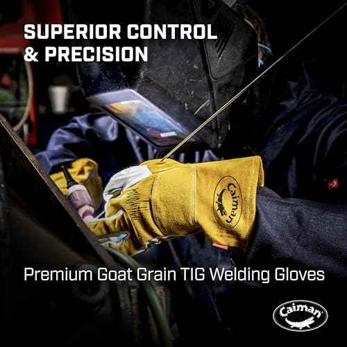 Caiman Premium Goat Grain TIG/Multi-Task Welding Gloves, Split Cowhide Back, 4-Inch Extended Cuff, White/Gold, Medium (1540-4)