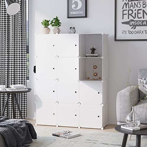 C&AHOME Cube Storage Organizer with Doors, 12-Cube Shelves, Closet Cabinet, DIY Plastic Modular Bookshelf Ideal for Bedroom, Living Room, 36.6¡±L x 12.4¡±W x 48.4¡±H Milky USHS3012M-DOOR