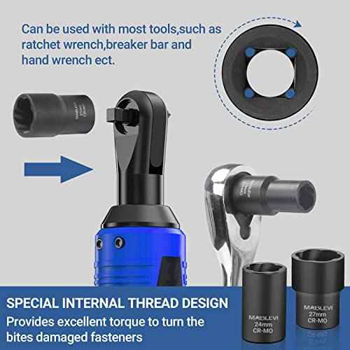 MABLEVI 13 PCS Bolt Extractor Set, 1/2" Drive Impact Lug Nut Remover Socket Tool with Center Punch Bar for Damaged, Frozen, Studs, Rusted, Rounded-Off Bolts & Screws
