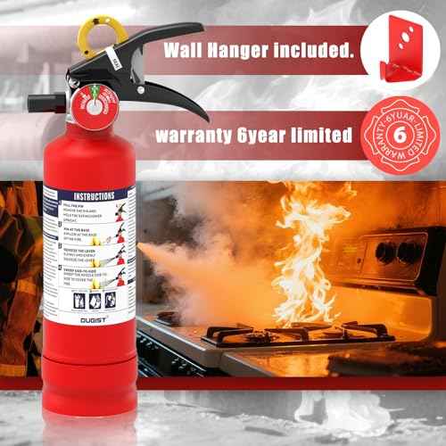 Ougist 3 Pieces Fire Extinguisher Kit for Home Kitchen and Car ? Includes 2.5 lb ABC Dry Powder Fire Extinguisher with Quick-Release Handle, Emergency Smoke Hood and Fire Blanket