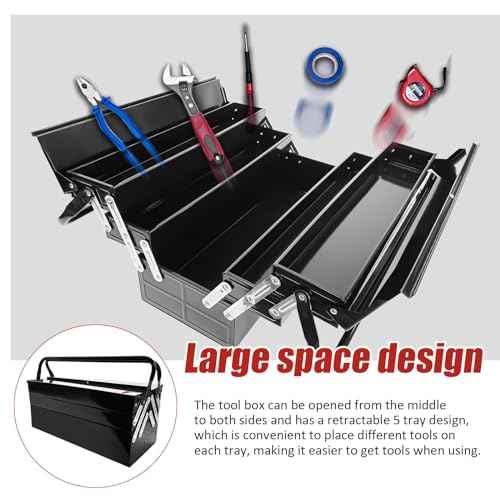 Metal Cantilever Tool Box, 21" Fold Out Steel Tool Box with Handle 3-Tier 5 Tray, Portable Metal Tool Storage Box Organizers for Home Studio Auto Repair Factory