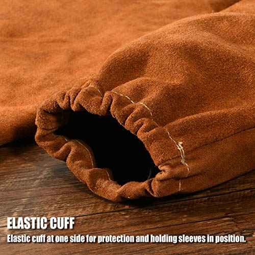 Leather Welding Work Sleeves for Men&Women - Heat&Flame Resistant Arm Protection with Kevlar Stitching and Cotton Lining
