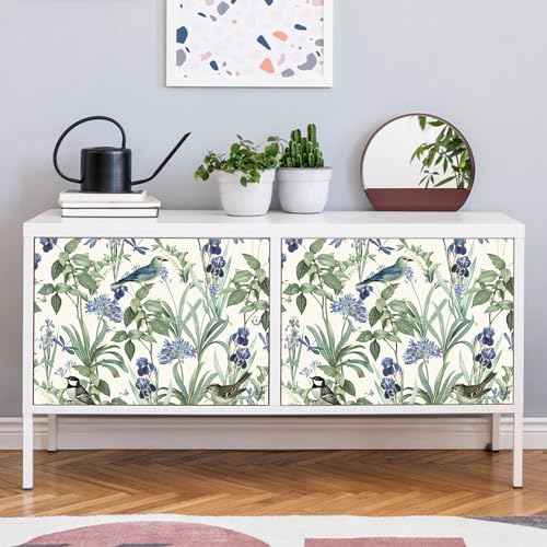 IARTTOP Birds Wallpaper Green Leaves Floral Peel and Stick Contact Paper Sage Wallpaper Floral Birds Wall Paper Green Contact Wall Mural for Living Room Bedroom Cabinet Decor(59 * 17.7in)