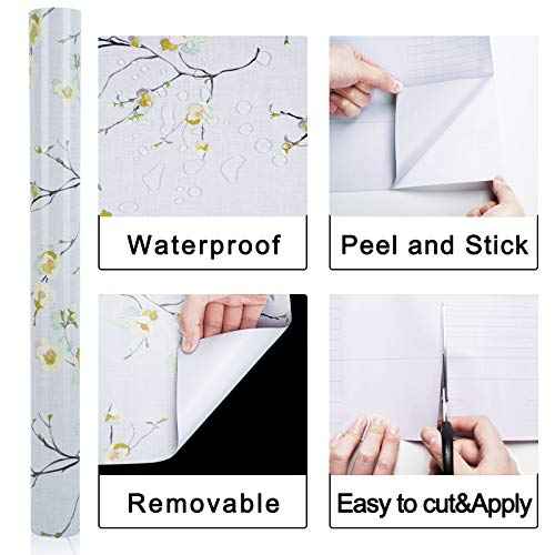 WENMER Beige Floral Peel and Stick Wallpaper - 17.71"x118" Modern Floral Removable Wallpaper for Bedroom, Cabinets, Kitchen Backsplash, Staircase, Shelf Backing