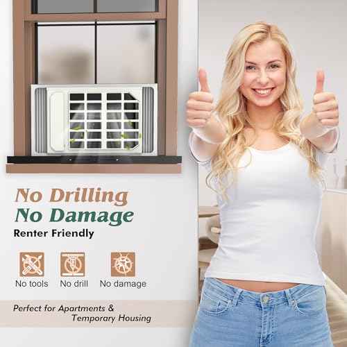Upgraded No-Drill Window AC Bracket, Adjustable Window Air Conditioner Support for Single/Double Hung Windows, Heavy-Duty Holds 250lbs,Easy Installation, Rustproof Aluminum, Renter Friendly