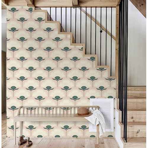 CiCiwind 17.3"¡¿393.7" Wallpaper Peel and Stick Pink Boho Wall Paper Floral Removable Self Adhesive Wallpaper for Bathroom Bedroom Laundry Room Papel Tapiz para Pared Wall Covering