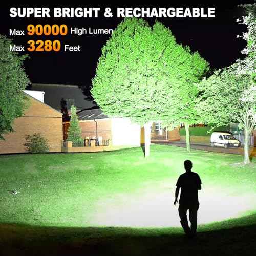 Rechargeable Flashlights 90000 High Lumen, 10000 ?Ah ¥ÂATTERY LED Flashlight with Cob-Light for Home, Super Bright Flash Light 7 Modes, IPX7 Waterproof for Outdoor Camping