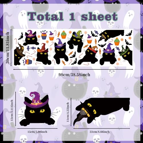 Halloween Window Decorations,Black Cat Halloween Window Clings,Pumpkin Black Cat Theme Wall Stickers,Haunted House Decor,All Hallows' Day Bat Candy Dessert Wall Decals for Home Room Kitchen