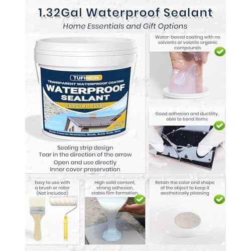 Transparent Waterproof Coating, TUFINEIN 1.32 Gallon Invisible Waterproof Agent Indoor & Outdoor Sealant Water-Based Clear Sealant Roofs, Walls, Garden, Terraces