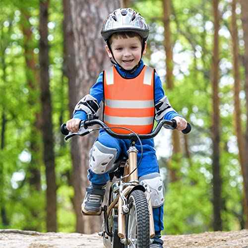 Geyoga 10 Pcs Kids Reflective Vest Bulk Visibility Child Safety Construction Vest Toddler Protective Orange Clothes for Boys Girls Cycling Walking Skiing Skateboarding Runner