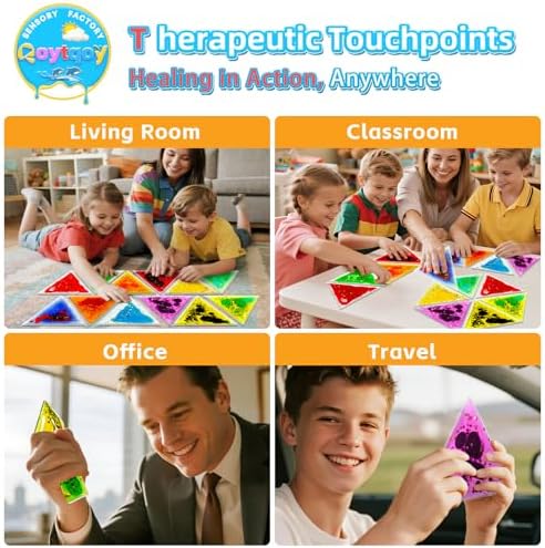 Squishy Liquid Sensory Gel Tiles 9 Packs - Triangle Liquid Sensory Toys for Sensory Play & Portable Fun, Washable Sensory Floor Tiles for Toddles 3+ Learning, Calming, Fidgeting