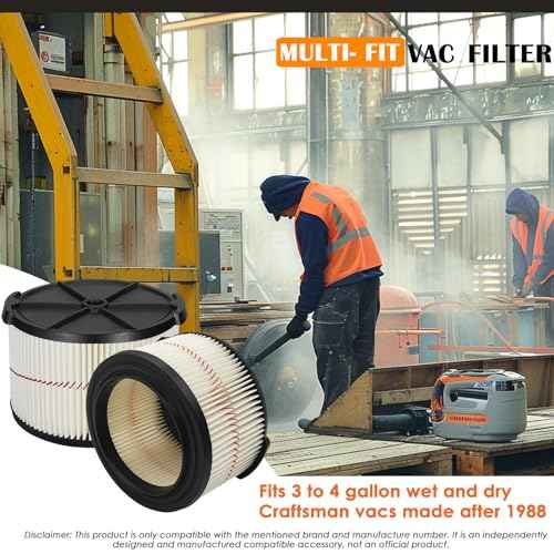 38741 Filters Replaces CMXZVBE38741 Craftsman Filter, fits CMXEVBE17040, Replaces Purple Stripe 1/2 Height Filter, Fits 3 Gallon, 4 Gallon Craftsman Shop Vacuums 1988+-2 Pack