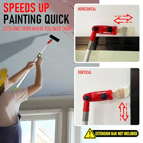 Multi-Angle Paint Brush Extender, Extension Pole Attachment Holder for Paint Brush,Roller, Scraper, Secure Handle Grip, Rotating Head, Easily Reach Ceilings, Walls, Corner Edges (Red)