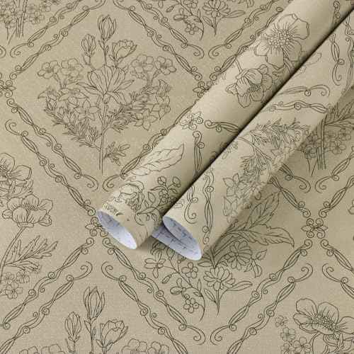 Kitico Peel and Stick Wallpaper Vintage Bohemian Wallpaper Brown Contact Paper Flower Removable Waterproof Bathroom/Bedroom Cabinets Self Adhesive Vinyl 17.3 inches x393.7 inches