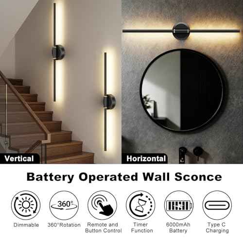 Battery Operated Wall Sconces Set of 2, Dimmable 6000mAh Rechargeable Wall Lights, LED Wall Lamp with Remote Control
