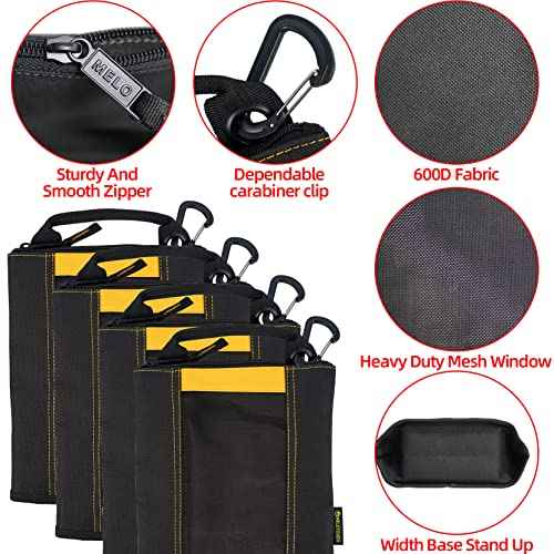 MELOTOUGH Small Tool Pouch Fastener Bag Utility Canvas Tool Zipper Pouches Mesh Tool Bag with Carabiner Clip (4, Yellow)
